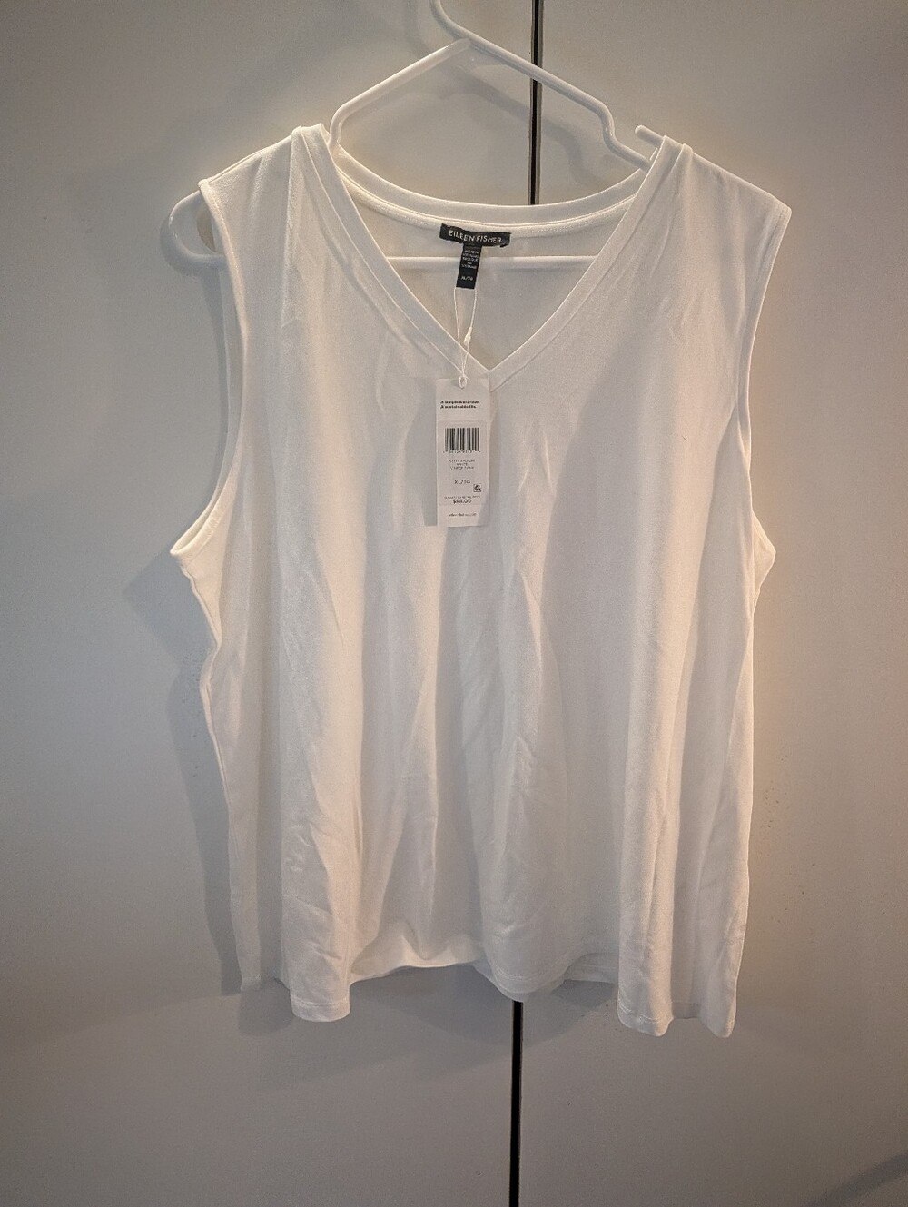 Eileen Fisher XL White V-Neck Sleeveless Top NWT